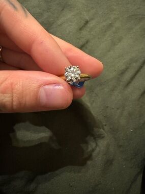 Zales Gold Tone Solitaire Ring with Clear Round Stone